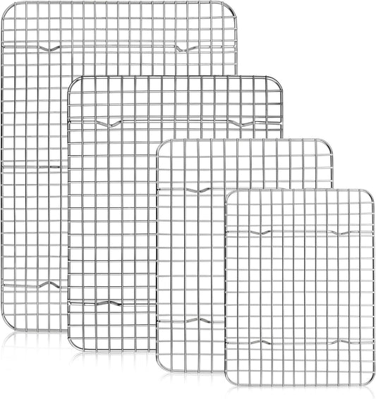 TeamFar Cooling Rack Set of 4, Stainless Steel Grid Cooking Roasting Racks for Various Size Baking Sheet Toaster Oven Pan, Healthy & Heavy Duty, Mirror Finish & Dishwasher Safe
