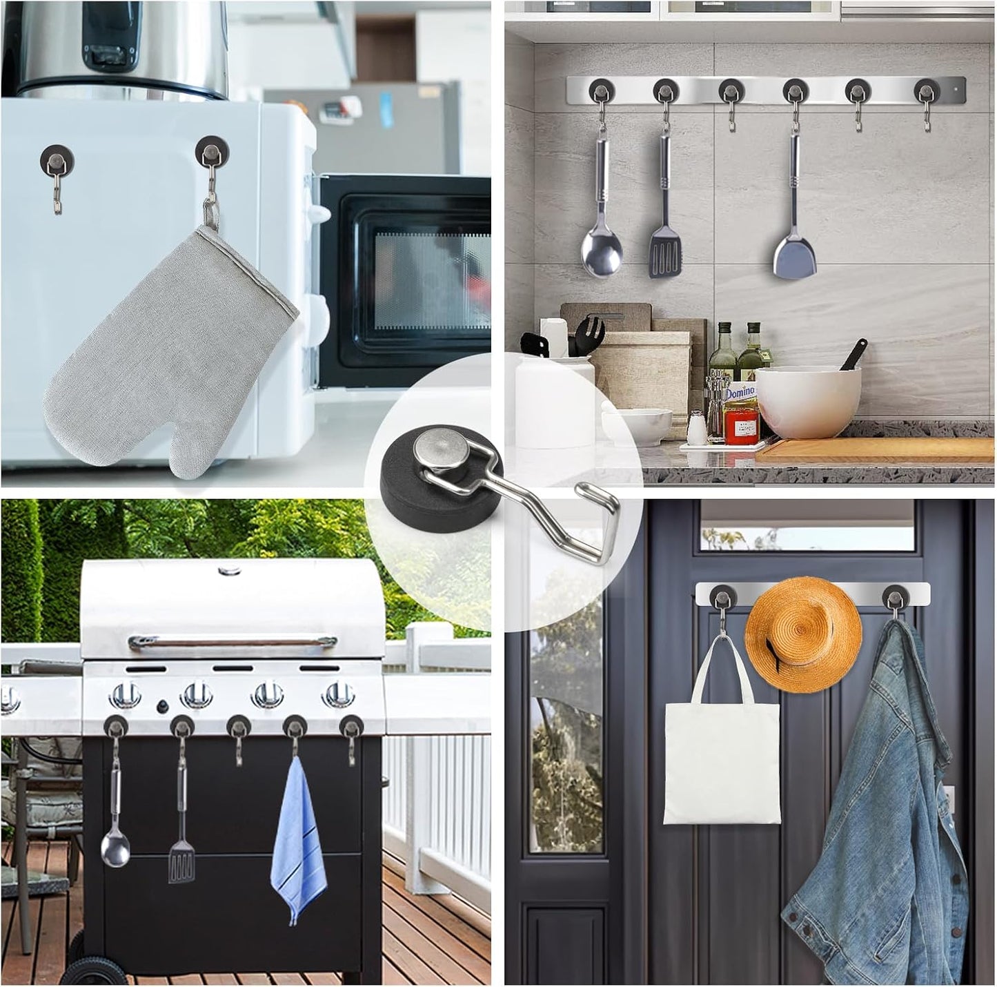 Rubber Coated Magnetic Hooks for Cruise Ship Cabin,Kitchen,Garage,Classroom and Office Waterproof Heavy Duty Metal Hangers with Increased Friction and Anti-Scratch Protection(6, Sliver)