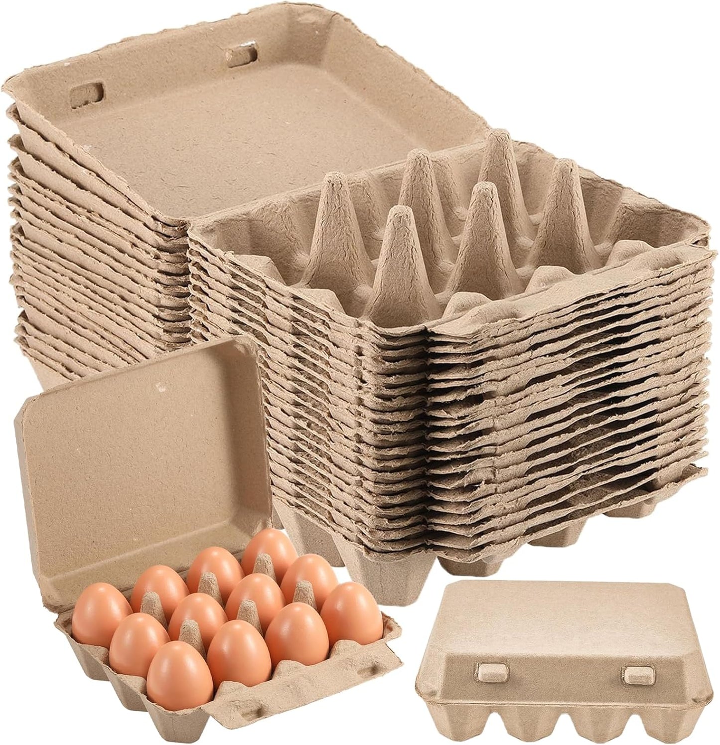 Egg Cartons 3x4 Style 25 Pack, Blank Natural Paper Pulp Square Egg Cartons Eggs, Holds Up to One Twelve 12 Count Chicken Eggs, Sturdy Design Made from Recycled Cardboard.…