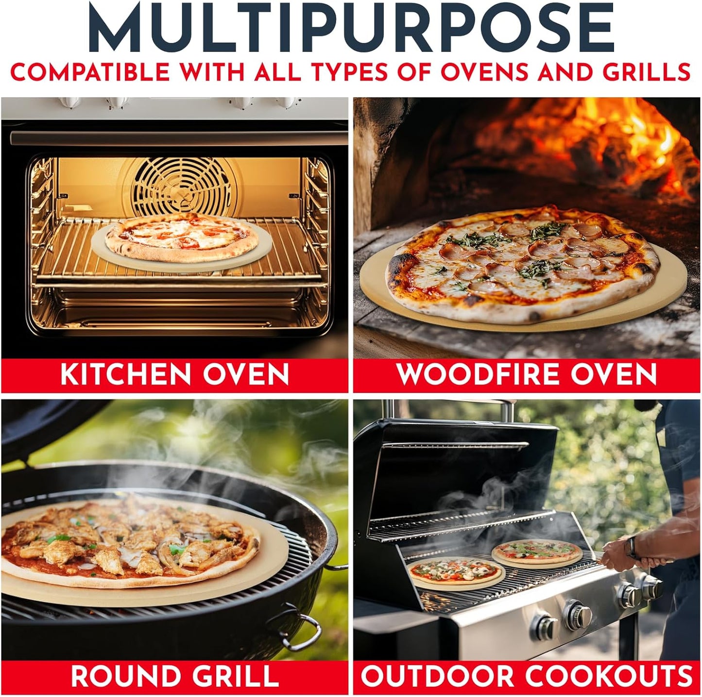 Culinary Couture 15 inch Round Pizza Stone for Oven - Large Pizza Stone for Grill, Cordierite Stones for Bread, Calzone, Cookies - Pizza Making Kit