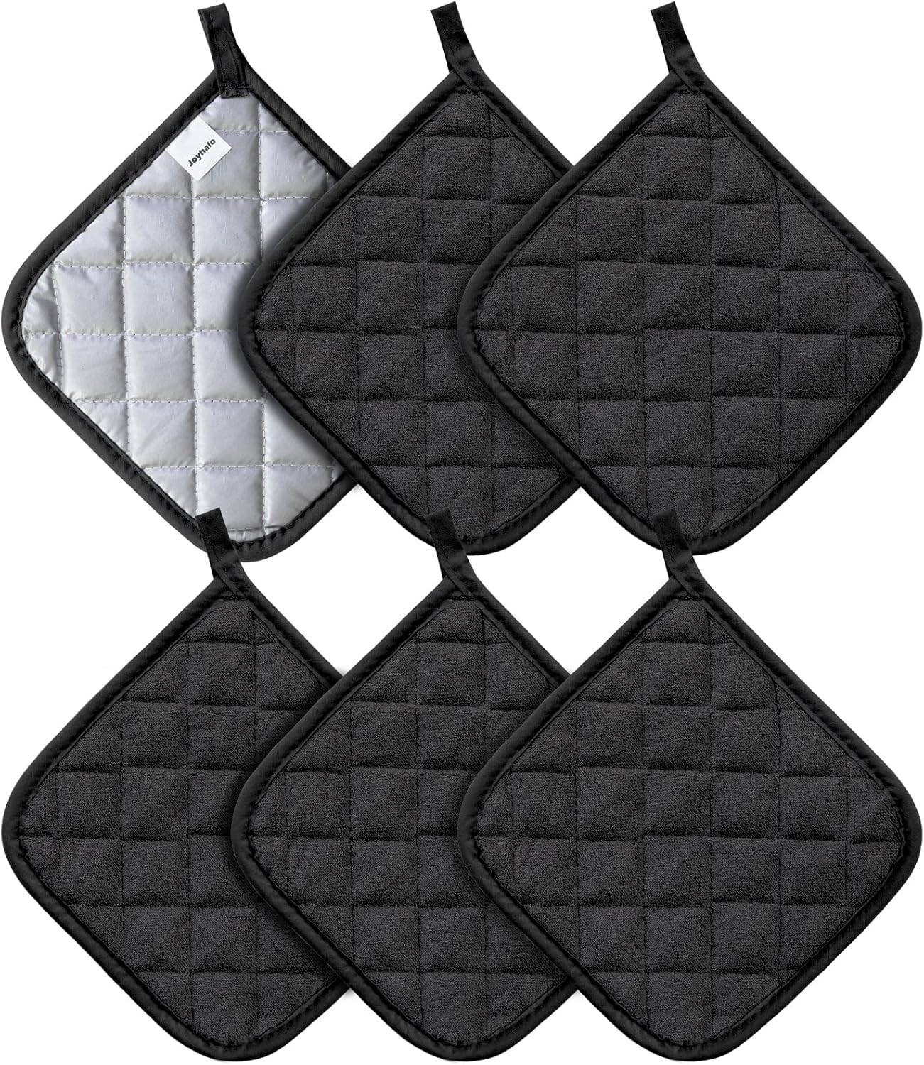 Joyhalo 6 Pack Pot Holders for Kitchen,Cotton Oven Holder with Great Heat Resistance,Non Slip Hot Pads for Kitchen Clearance,Black