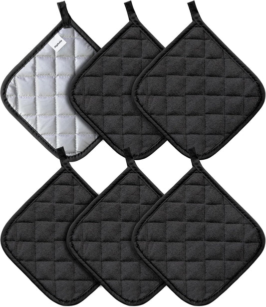 Joyhalo 6 Pack Pot Holders for Kitchen,Cotton Oven Holder with Great Heat Resistance,Non Slip Hot Pads for Kitchen Clearance,Black