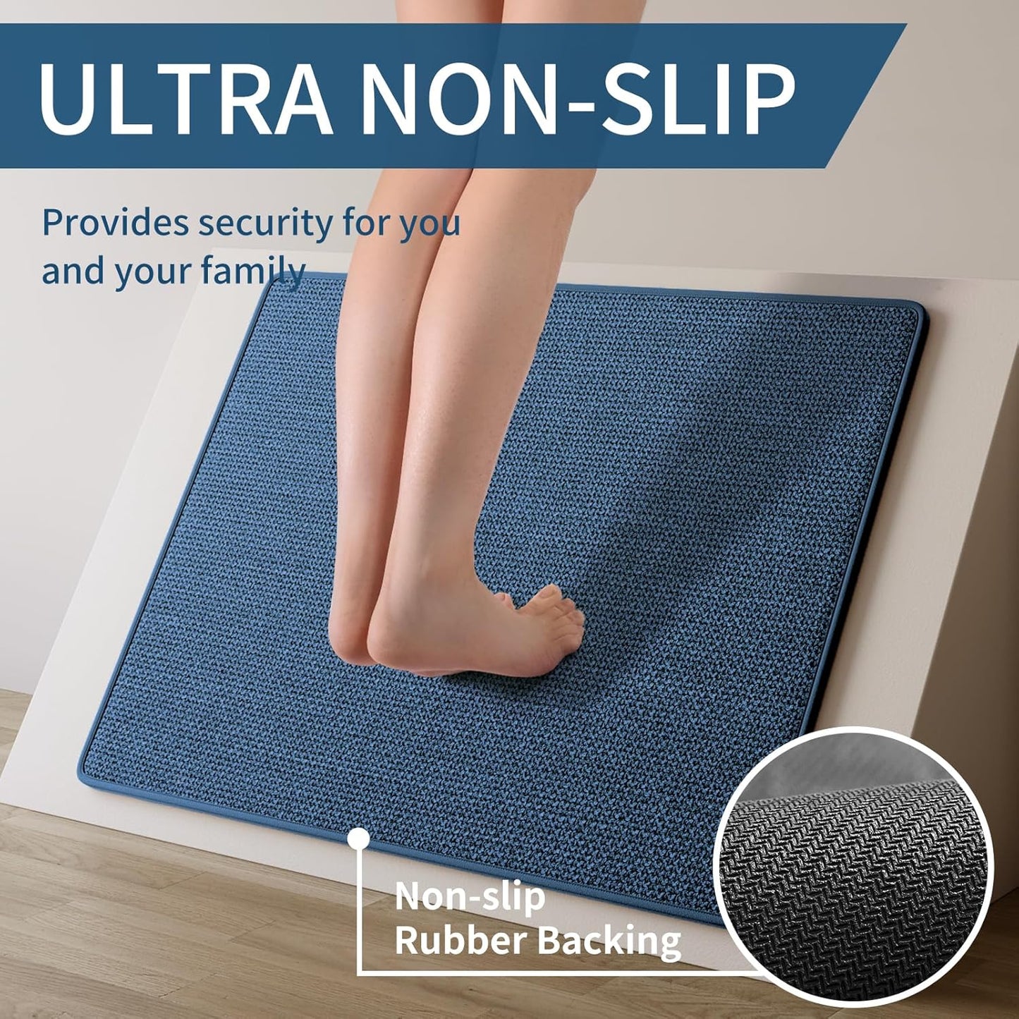 Kitchen Mats for Floor, Super Absorbent Kitchen Rugs Non Slip Washable, Soft Imitation Linen Braided Kitchen Runner Rug, Standing Mat Kitchens Sink Mat, Easy to Clean, Blue 17x30