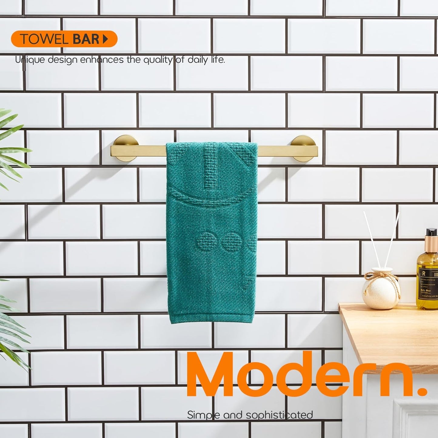 12 Inch Bathroom Towel Bar Bath Towel Rack Kitchen Towel Holder Towel Ring Wall Mounted SUS304 Stainless Steel Brushed Gold AN4001GD-L12