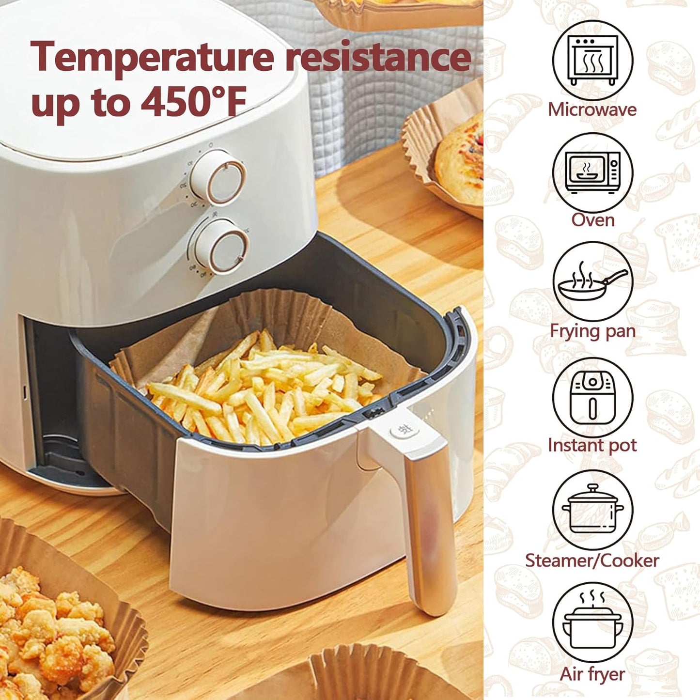 9 Inch Air Fryer Liners, 200 Pack Parchment Paper Sheets for Ninja Air Fryer, Non-Stick, Disposable, Unbleached, Heat Resistant, Fits 5-8 QT Air Fryers, Oil-Free & Healthy Cooking