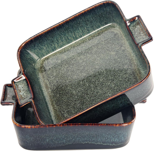Ceramic Casserole Baking Dish - 1 Quarts Baking Dish for Oven, Lasagna Pans, Oven Safe Durable Bakeware for Kitchen Home Decor, Banquet and Dinner, Square 2 pieces 7.5 x 7.5 Inch