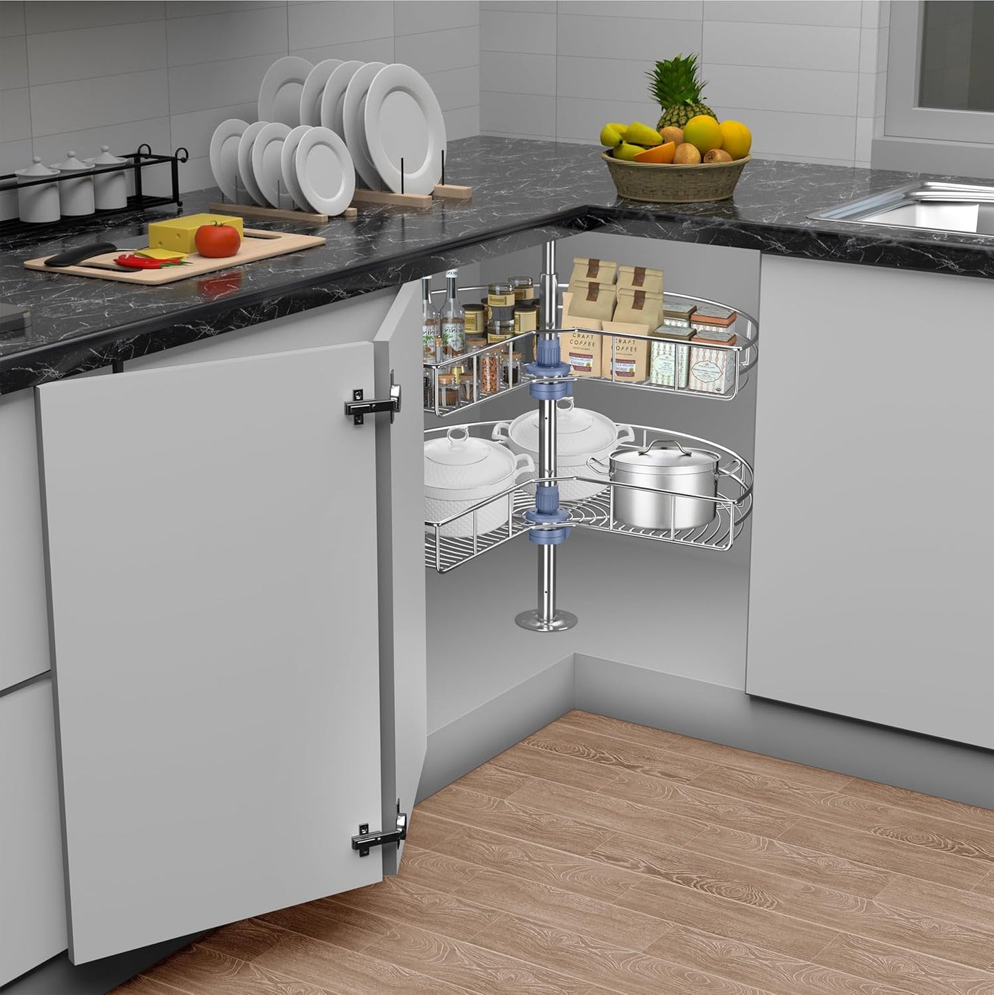 32" Kidney Lazy Susan for Corner Cabinet, Lazy Susan Replacement Shelves Turntable for Cabinet,Chrome Rotating Storage Rack for Corner Cabinet Organizer (Cannot be Door-Mounted)