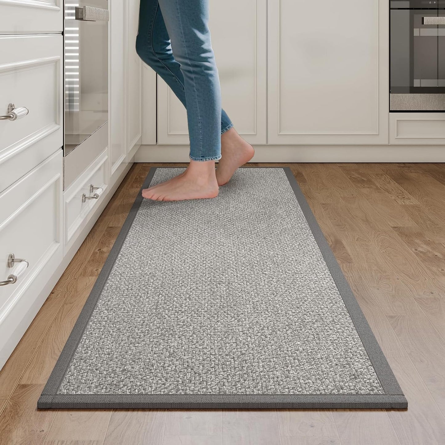 Kitchen Rugs Non Slip Washable, Super Absorbent Kitchen Mats for Floor, Rubber Backing Jute-Like Braid Kitchen Sink Mat Runner Rug Standing Mat, Easy to Clean, Gray 17"x47"