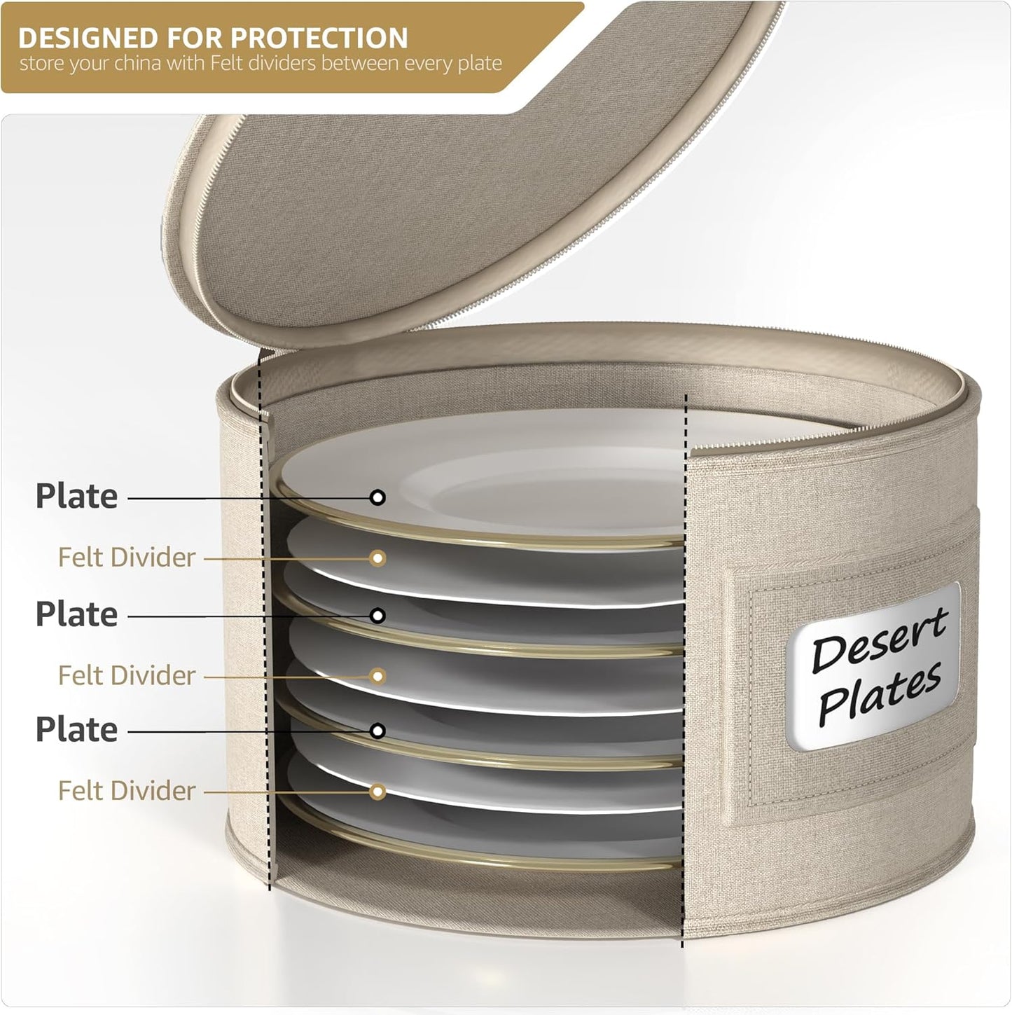 Sorbus China Storage Containers - Hard Shell Dish Storage Containers for Organizing, Moving Supplies, Party - 4 Stackable Plate Carrier Set for Dinnerware, Plate Organizer with Felt Plate Protector