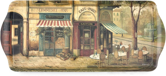 Pimpernel Parisian Scenes Rectangular Hostess Tray - 15.1" x 6.5" Melamine Snack Platter with French Street Illustration - Dishwasher-Safe Decorative Kitchen Accent for Serving