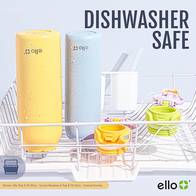 Ello Pop & Fill Stainless Steel Water Bottle with Quick Fill Technology, Double Walled Vacuum Insulated Metal, Leak Proof Locking Lid, Sip & Chug, BPA Free, Holiday Gift for Him Her, 22oz, 32oz, 40oz