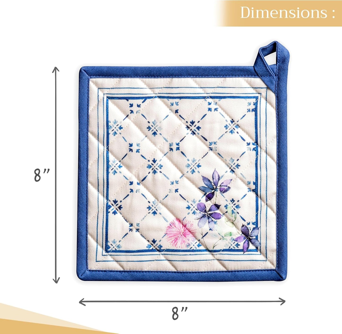 Maison d' Hermine Pot Holders Set 100% Cotton Heat Resistant Potholders 8" x 8" Hot Pads with Loop BBQ, Cooking, Baking, Grilling, Kitchen, Handling Hot Pans Spring/Summer (Pack of 2, Faience)