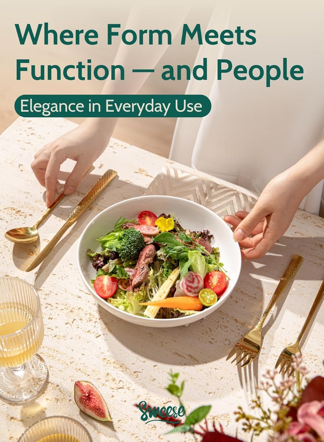 Sweese 22oz Porcelain Pasta Bowls Set of 6-7.6 Inch White Salad Serving Plates, Microwave Dishwasher Safe Dinnerware