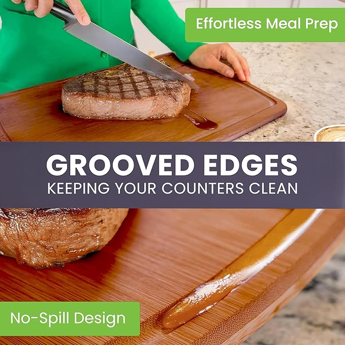 Organic Bamboo Cutting Boards for Kitchen Set of 3 with Lifetime Replacements- Non Toxic Wood Chopping Board for Charcuterie, Meat, Vegetables and Fruits - Ideal Kitchen Gifts for Home Chefs