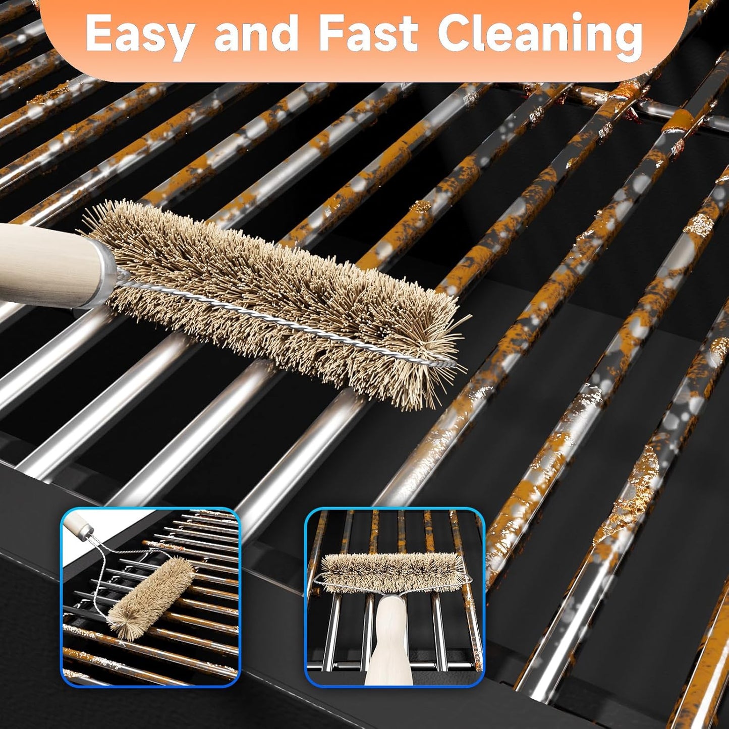 16.96 inch Stainless Steel Cooking Grates for Nexgrill 720-0882A Evolution Infrared Plus 5-Burner, Stainless Steel Gas Grills Grates Replacement Parts, Solid Rod Grill Cooking Grids, 3 Pack