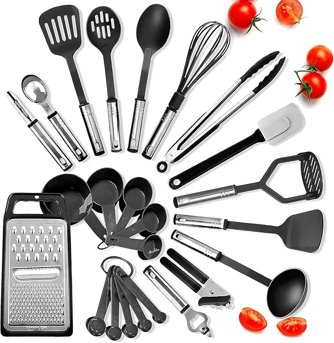 Baking Pan Set, 39 Piece Premium Baking Set, Nonstick Bakeware Sets BPA Free, Cookie Sheets for Baking Nonstick Set, Steel Baking Sheets for Oven with Muffin Pan, Cake Pan & Kitchen Utensils - Black