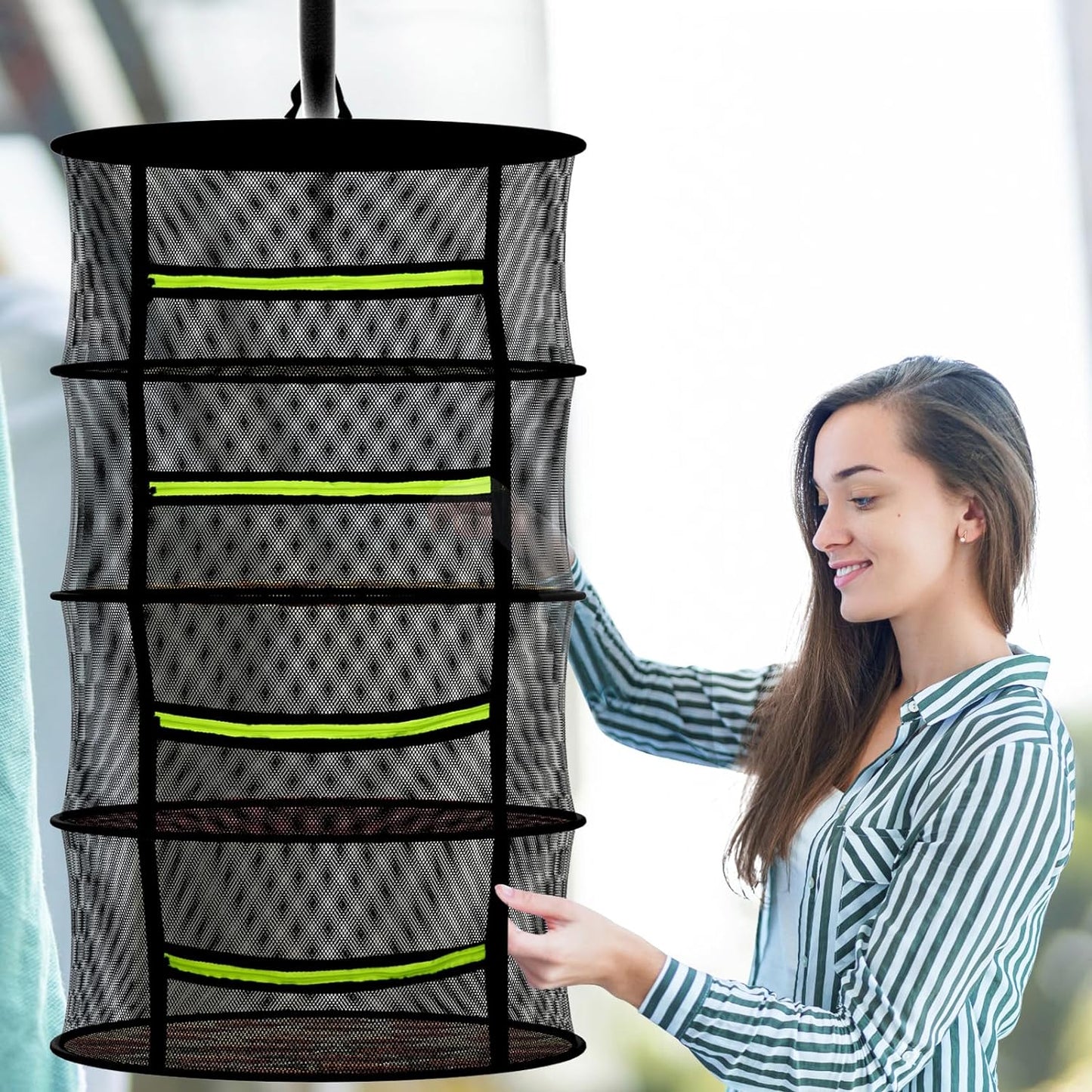 Herb Drying Rack - Mesh Drying Rack - Herb Drying Rack Hanging with Green Zipper & Garden Pruning Shears for Drying Herb - Hanging Drying Rack - Plant Drying Rack (8 Layers)