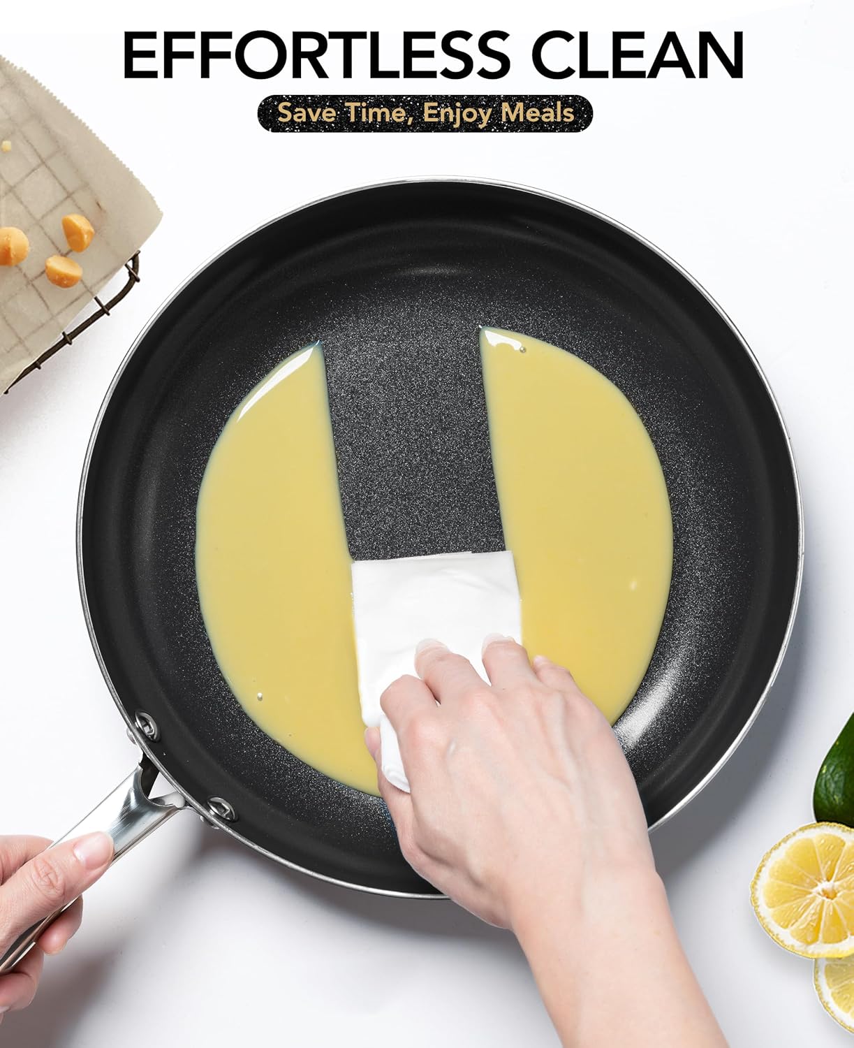 MICHELANGELO Small Frying Pan - 8 Inch Frying Pan Nonstick with Lid, Non-Toxic Ceramic Pans with Stainless Steel Handle, Nonstick Skillet, Black