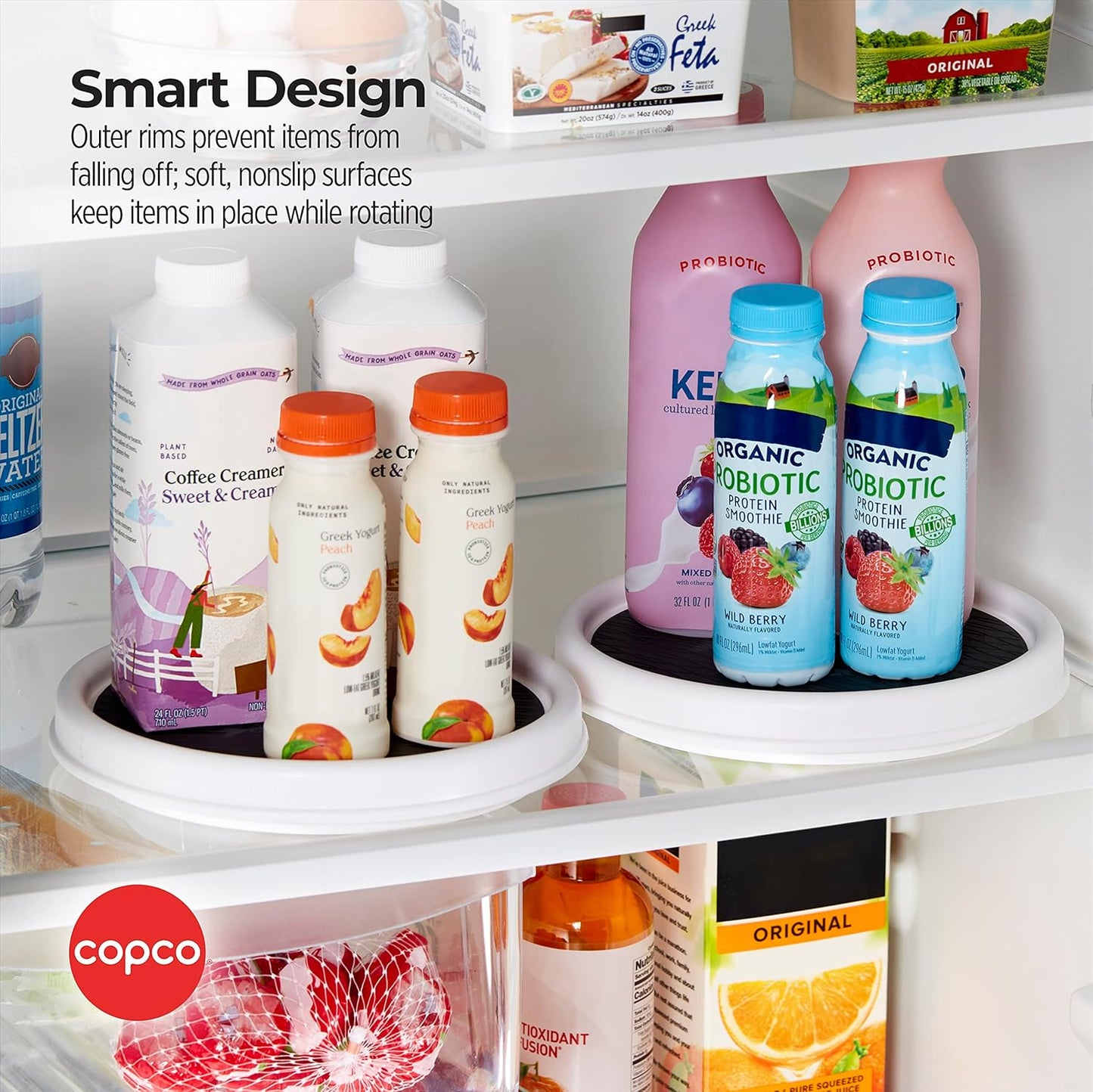 Copco 9 Inch Non Skid Pantry Cabinet Lazy Susan Turntable, Set of 2, Spinning Organizer for Kitchen, Countertop, or Bathroom, White and Gray