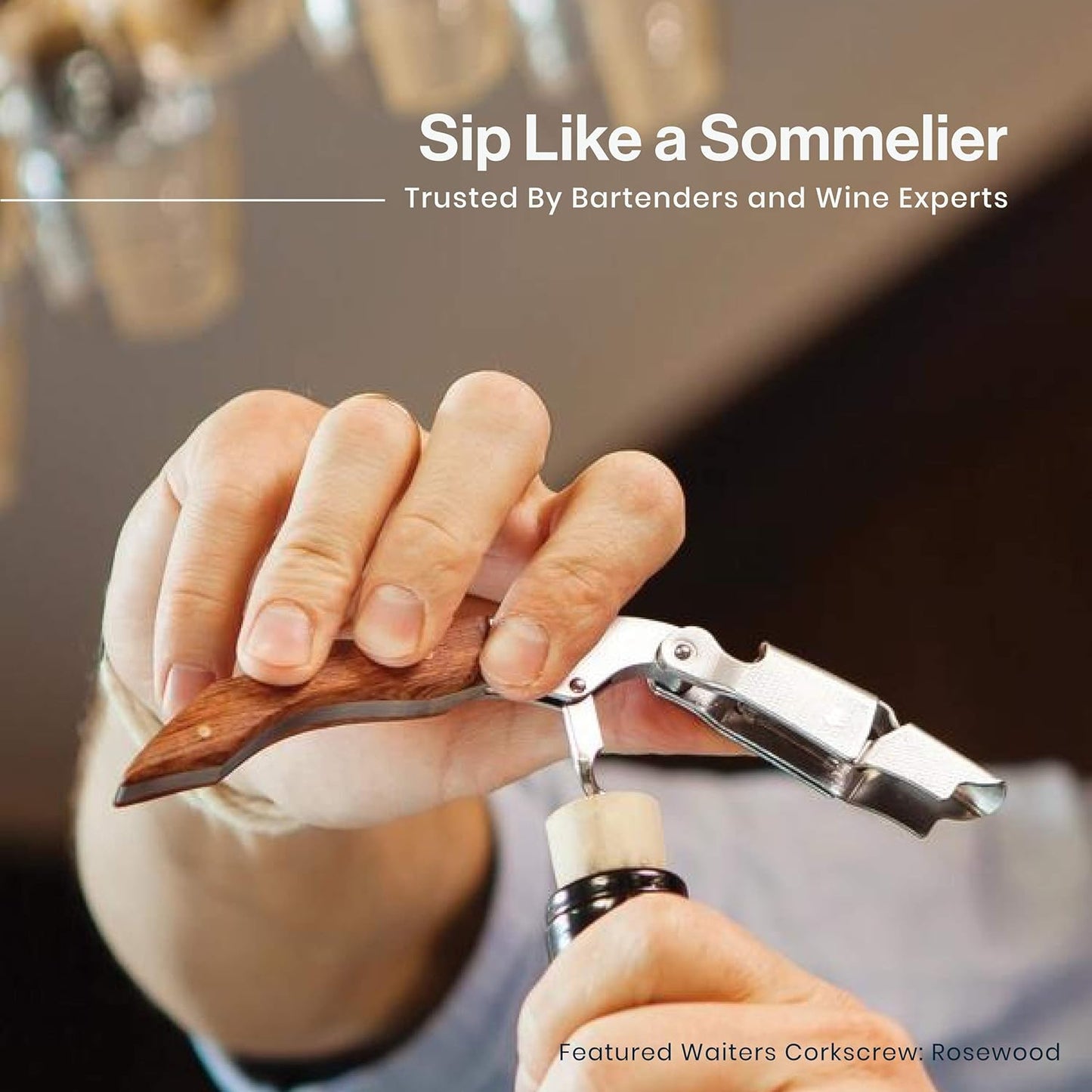 HiCoup Kitchenware Wine Opener - Professional Corkscrews for Wine Bottles w/Foil Cutter and Cap Remover - Manual Wine Key for Servers, Waiters, Bartenders and Home Use - Classic Rosewood