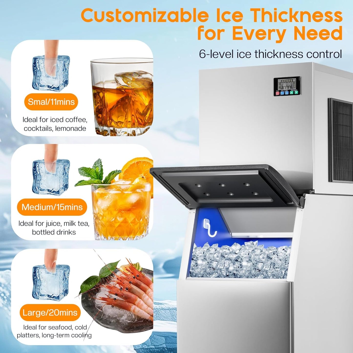 Albott Commercial Ice Maker, 600lbs/24H Stainless Steel ice Machine Countertop with 284lbs Storage Capacity, Self Cleaning for Home/Bar/Restaurant