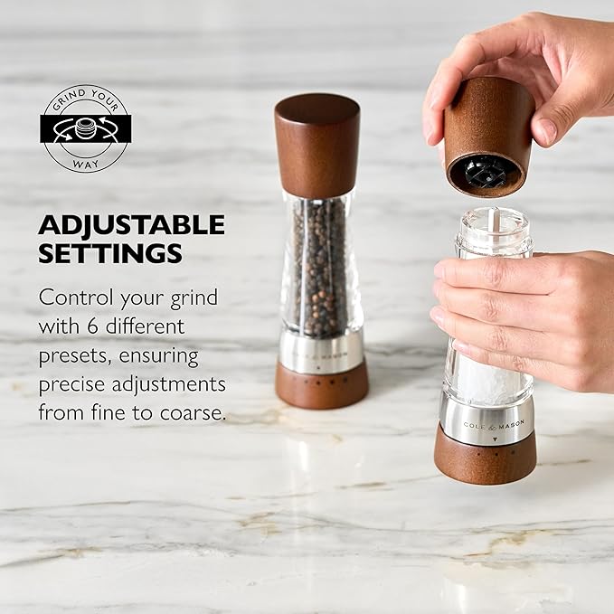 Cole & Mason Derwent Salt Mill - Gourmet Precision Salt Grinder - Refillable Seasoning and Spice Tools - Adjustable Seat, Himalayan and Kosher Salt Grinder Settings - Forest Wood