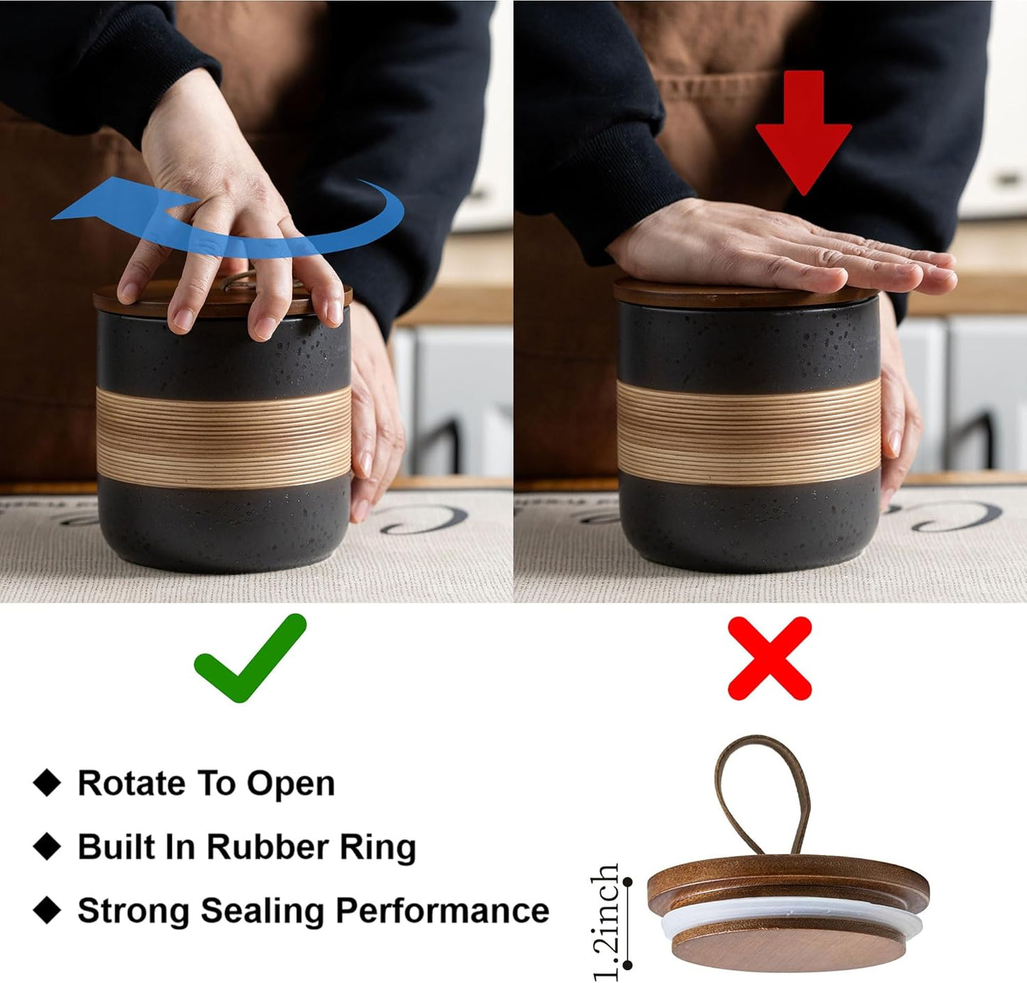 Coffee Container Jar with Lid, Ceramic Kitchen Food Storage Jars for Spice Sugar Cookie, Stackable Decorative Jars for Coffee Bar, Black & 28oz