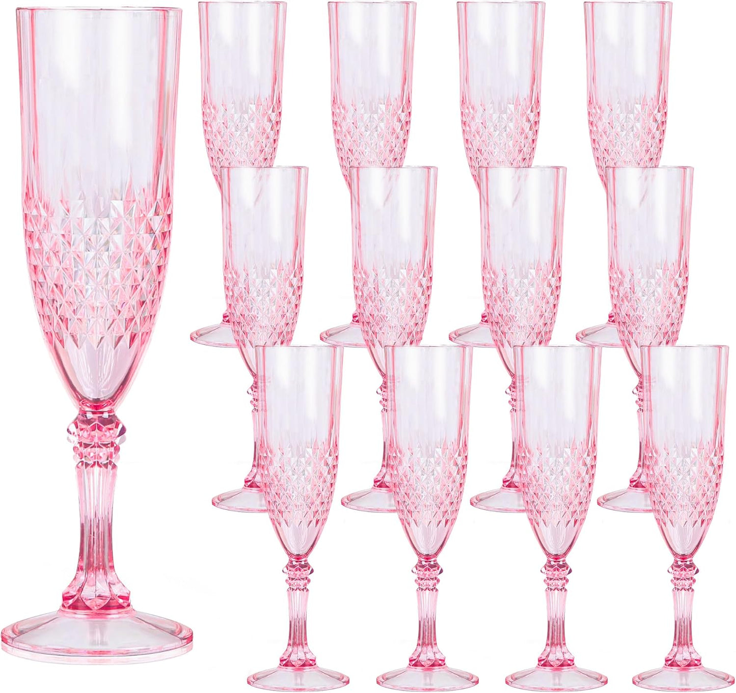Plastic Champagne Flutes, 12PCS Pink Plastic Wine Glasses Goblets Reusable Champagne Flute for Weddings, Bachelor Parties, Toasting, and Events(12, Pink)