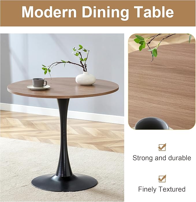 32" Round Dining Table Set for 2, Indoor Bistro Table and Chairs Set of 2, Breakfast Table Set with Leather Upholstered Chairs, Ideal for Apartment,Kitchen, Office, Save Space(Black)