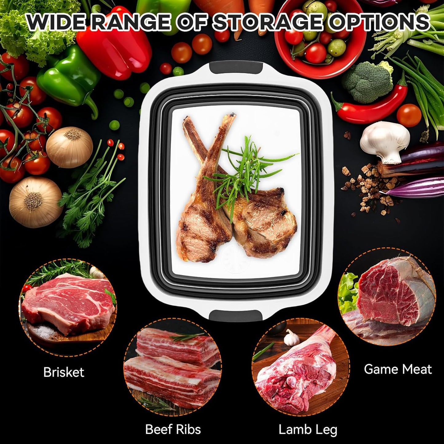 Collapsible BBQ Prep Tub with Cutting Board & Lid – 7.95 Gal / 30L Space-Saving Food Container – BPA-Free Heavy-Duty Plastic, Dishwasher Safe with Drain Hole – Offset Smoker, Backyard & Grilling