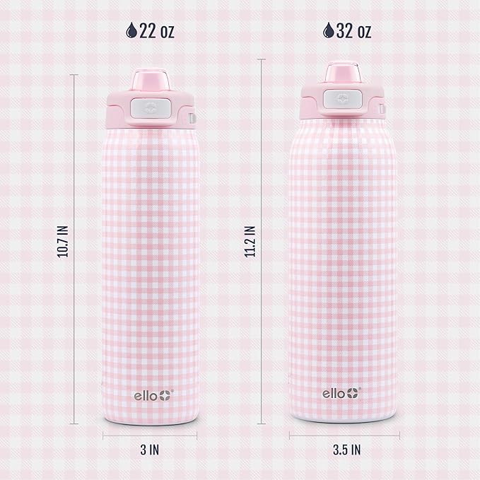 Ello Pop & Fill Stainless Steel Water Bottle with Quick Fill Technology, Double Walled Vacuum Insulated Metal, Leak Proof Locking Lid, Sip & Chug, BPA Free, Holiday Gift for Him Her, 22oz, 32oz, 40oz