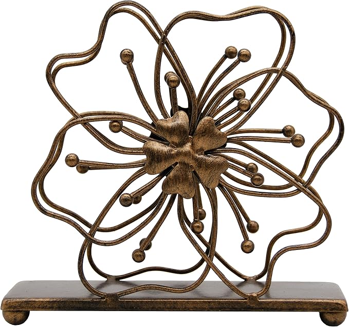 OwlGift Flower Style Napkin Holder, Freestanding Tissue Dispenser, Dining Table Napkin Storage for Home Kitchen Restaurant Picnic Party Wedding Housewarming – Bronze