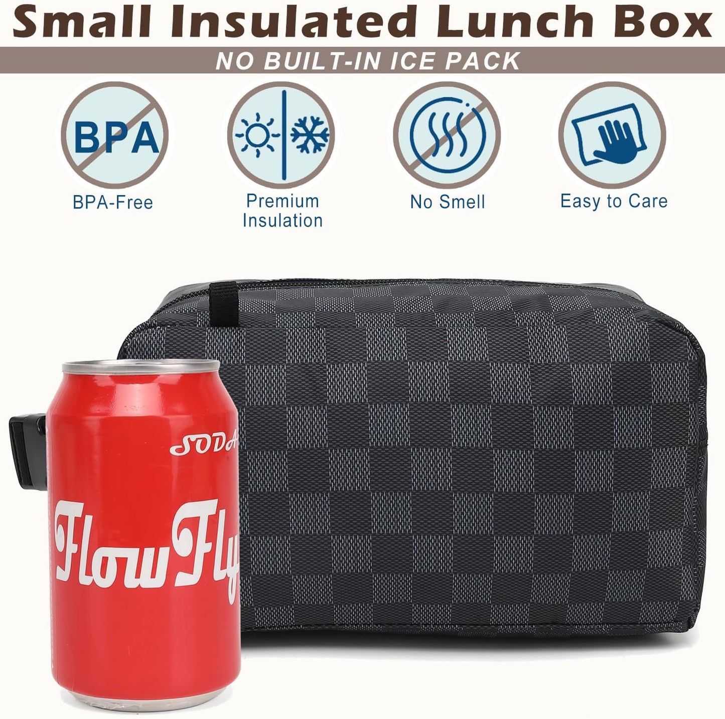 FlowFly Small Insulated Lunch box Portable Soft Bag Mini Cooler Thermal Meal Tote Kit with Buckle for Work, PlaidWithBuckle