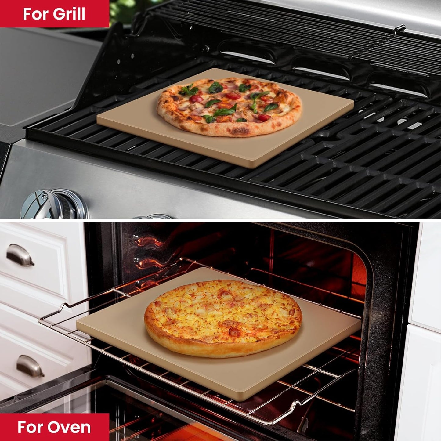Unicook Pizza Stone for Oven and Grill, 11 Inch Square Baking Stone for Bread, Small Cordierite Oven Grill Pizza Pan, Thermal Shock Resistant, Including Dough Scraper