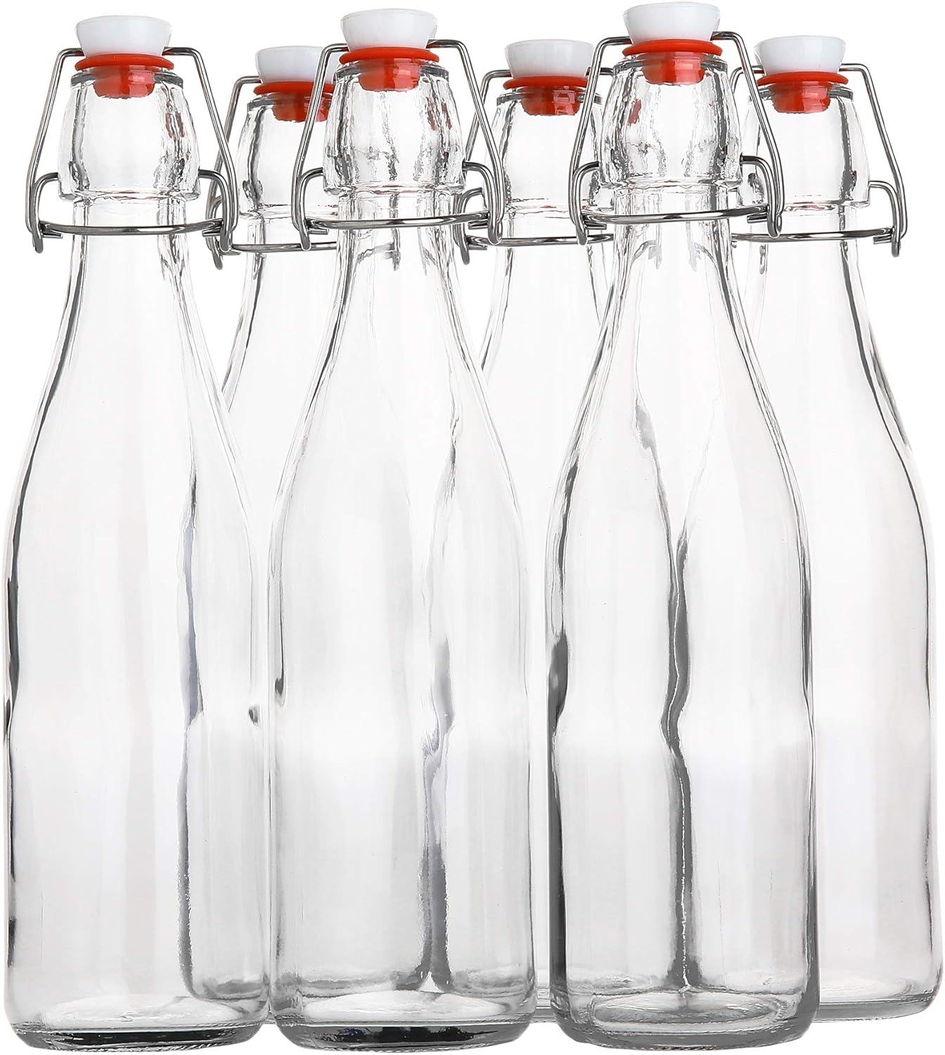 AYL Flip Top Glass Bottle [16 fl. oz./Pack of 6]– Swing Top Brewing Bottle with Stopper for Beverages, Oil, Vinegar, Kombucha, Beer, Water, Soda, Kefir – Airtight Lid & Leak Proof Cap – Clear