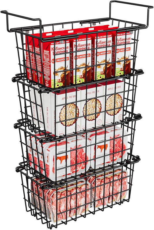 Stackable Freezer Organizer - Expandable Bin*1 + Stackable Bins*3 for Chest & Upright Freezers