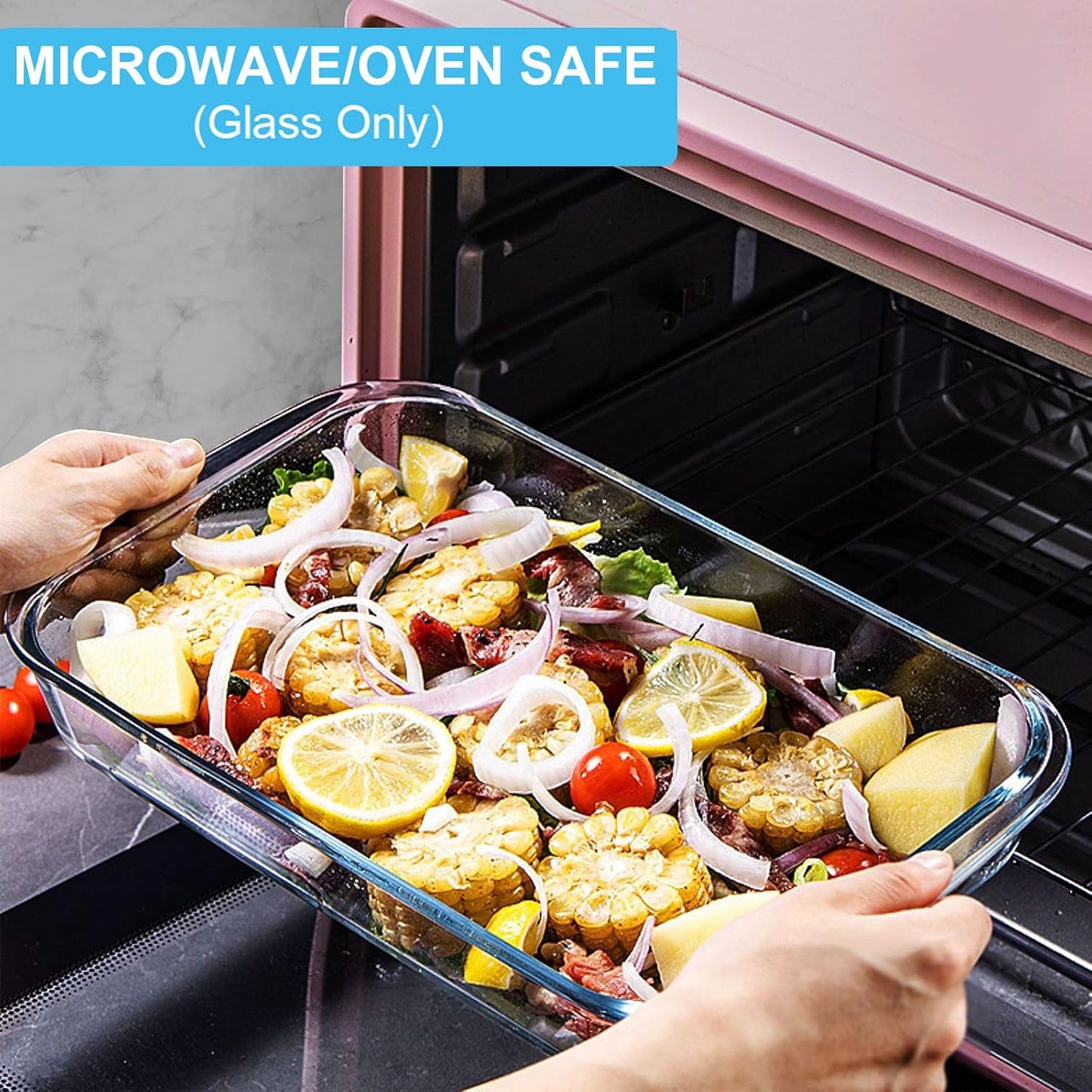 KOMUEE 8 Pieces Glass Baking Dish with Lids Rectangular Glass Baking Pan Bakeware Set with Lids, Baking Pans for Lasagna, Leftovers, Cooking, Kitchen, Fridge-to-Oven, Gray