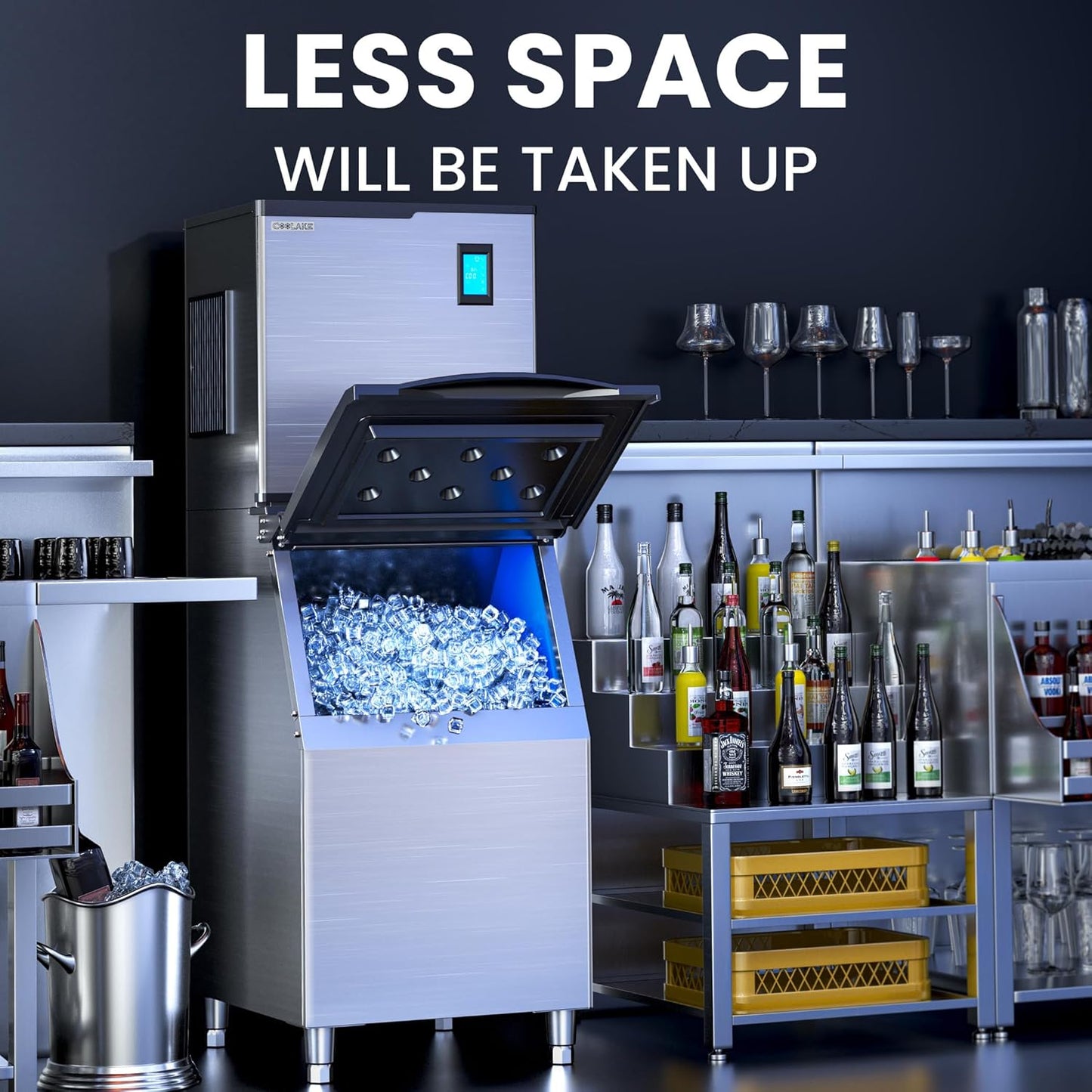 Coolake Commercial Ice Maker Machine 550lbs/24H with 360lbs Storage, 22" Air Cooled Stainless Steel Industrial Ice Machine, Filter Reduce Water Scale up to 99% for Restaurant Hotel, DOE ETL Listed