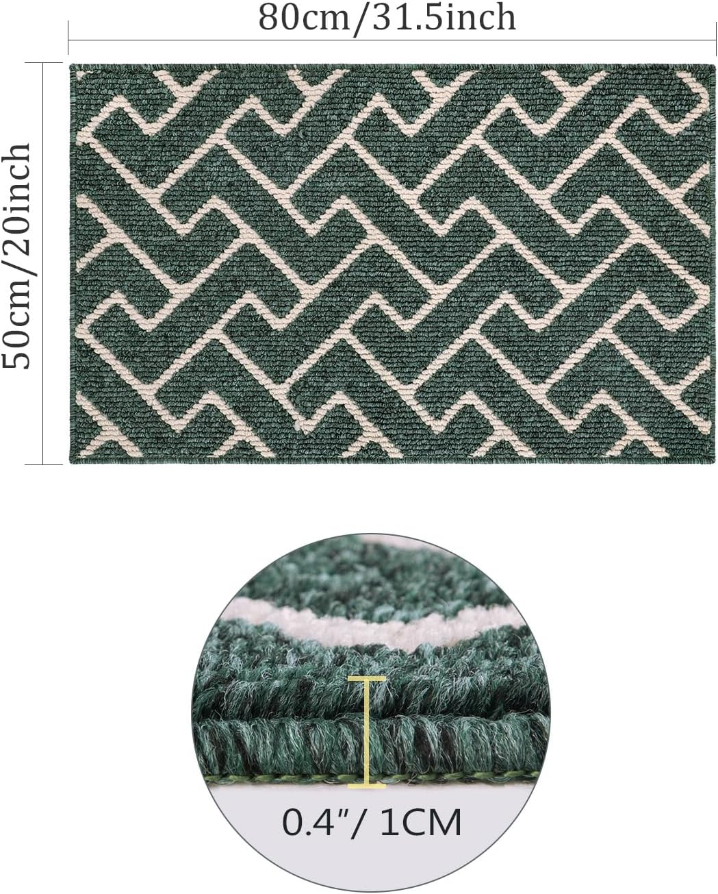 hicorfe Kitchen Rugs and Mats Sets,Super Absorbent Polypropylene Non-Slip Rug,Soft Comfort Floor Mat,Washable for Kitchen,Hallway,Office,Sink,Laundry(20" x 31.5",Dark Green)