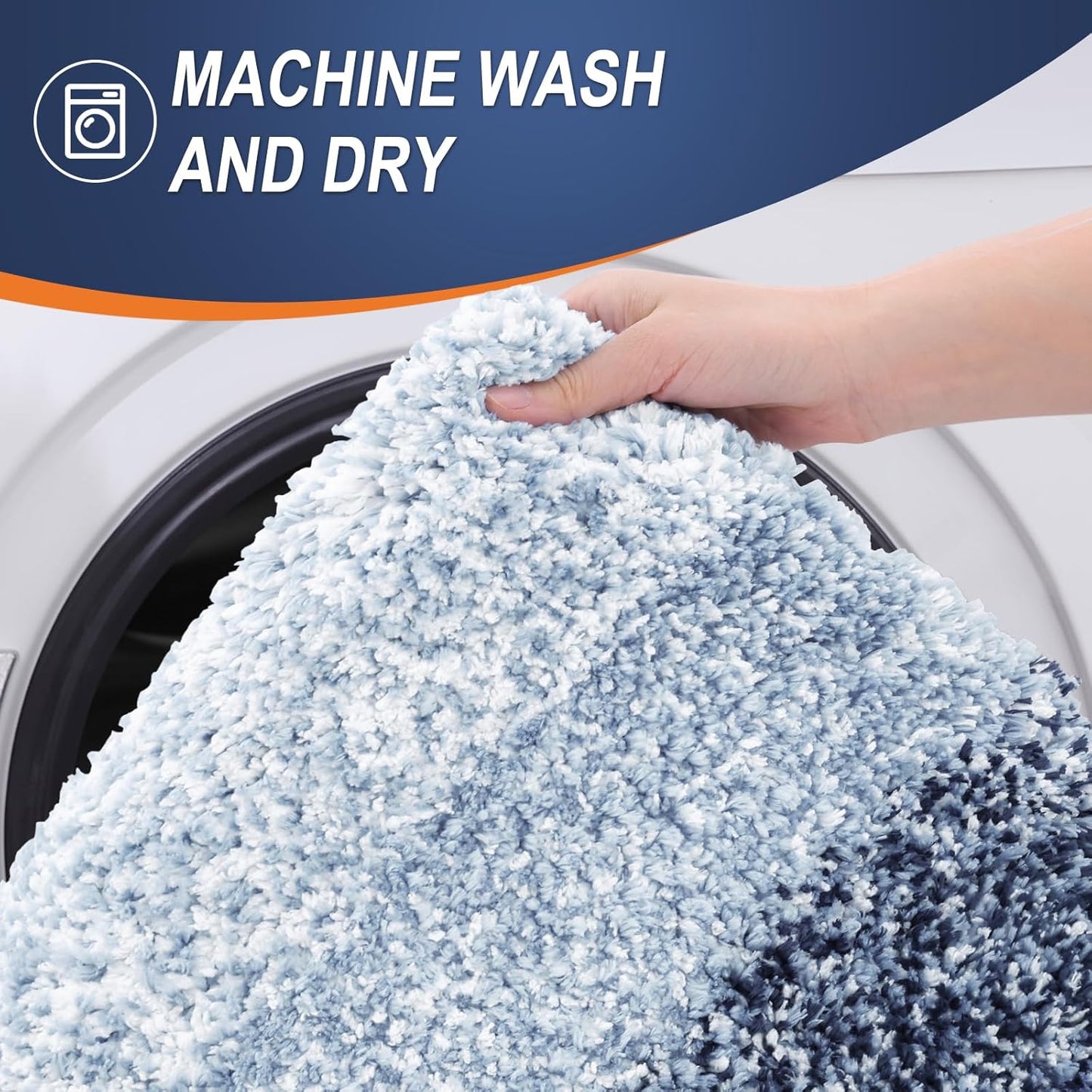 OLANLY Bathroom Rug Mat 44x24, Extra Soft and Absorbent Microfiber Bath Rug, Non-Slip Plush Shaggy Bath Carpet Runner, Machine Wash Dry, Bath Mats for Bathroom Floor, Tub and Shower, Navy Blue