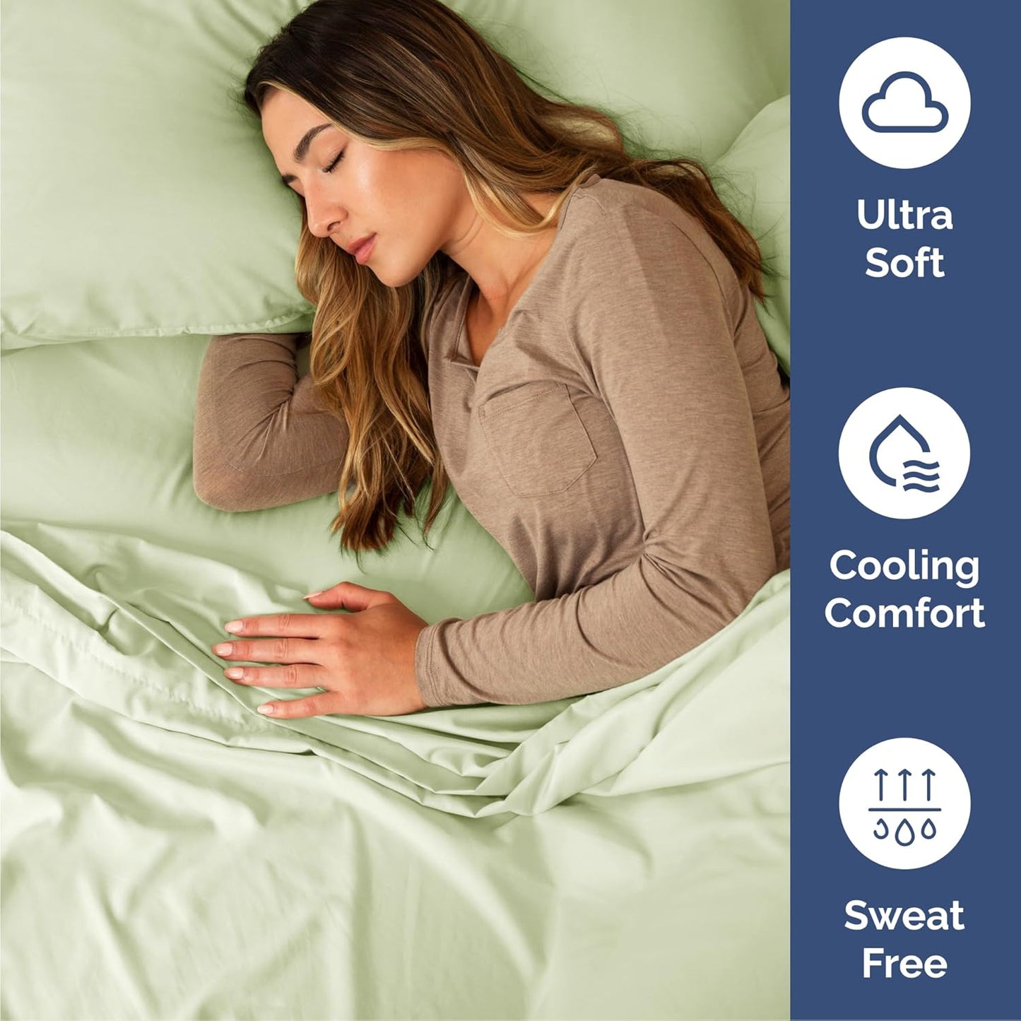 Cal King Size 4 Piece Sheet Set - Comfy Breathable & Cooling Bed Sheets Set - Hotel Luxury Bedding for Women, Men, Kids, Teens, Boys & Girls - Deep Pockets & Wrinkle Free - Oeko-Tex - Light Sage Green