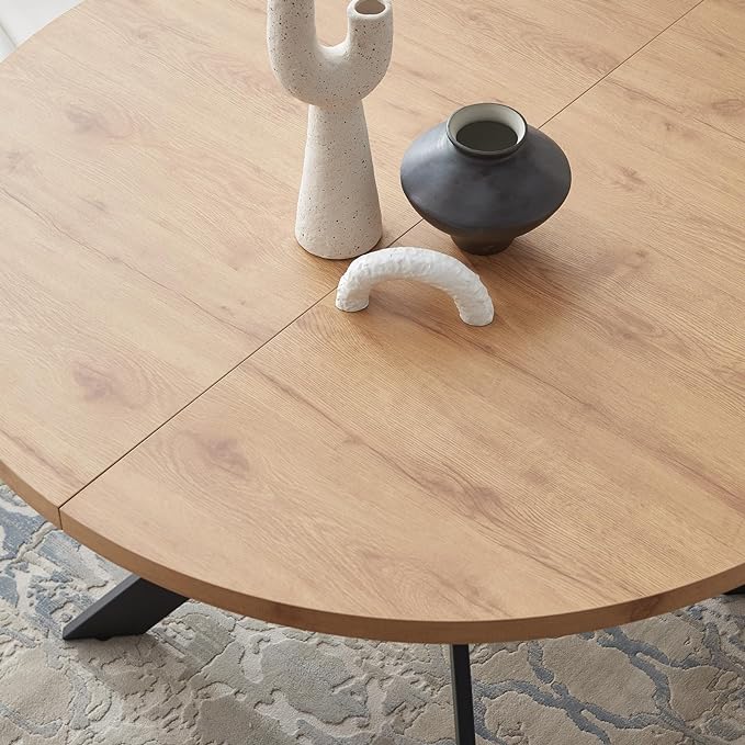 46.4" Round Dining Table Set, Mid Century Modern Round Dining Table for 4-6 Person, w/Steel Legs, Coffee Table for Kitchen Dining Room, Office, Save Space