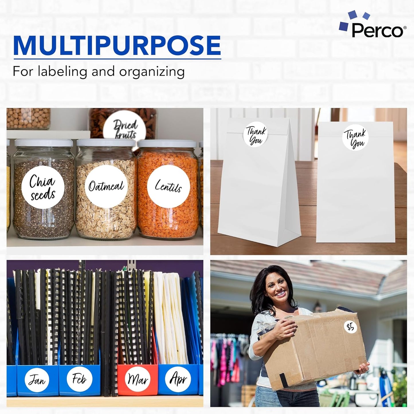 Perco White 3-Inch Round Circle Dot Sticker Labels with Easy Peel Perforation - 500 Labels per Roll - Strong Adhesion, Vibrant Colors for Organizing, Crafting & More - Made in USA