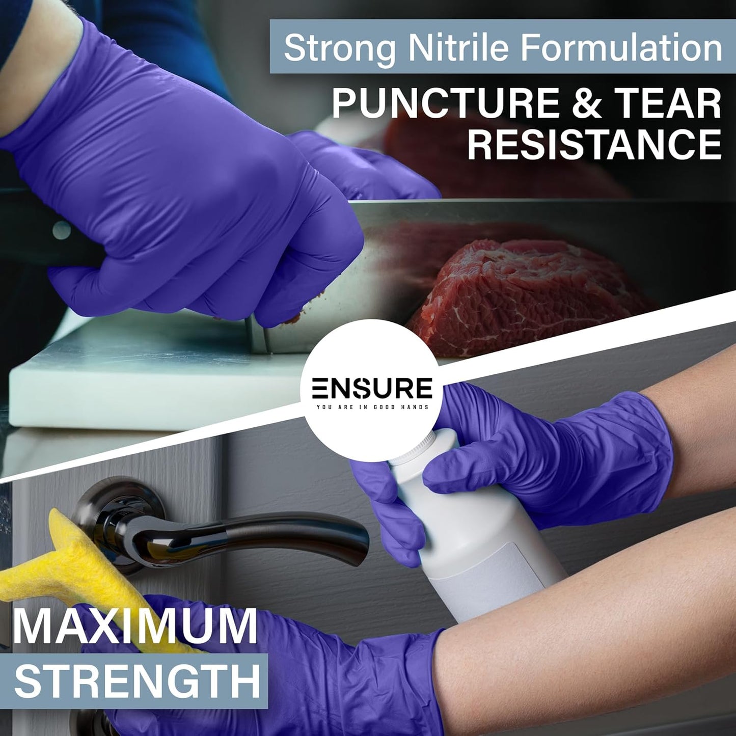 EnSure Nitrile Exam Gloves, Powder-Free, Latex-Free, Chemo Rated, Non-Sterile, Light Duty, Textured Tips, Medical, Surgical, Food Safe, Cleaning, Dental, Lab Use - 3 Mil (Medium, 2000 Count)