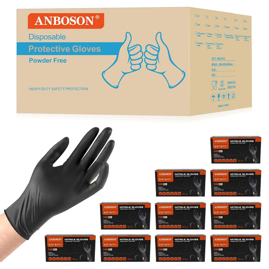 6 mil Disposable Nitrile Gloves, Heavy Duty Disposable Glove, Cooking Gloves, Latex Free, Powder Free (Black of 1000, Medium)