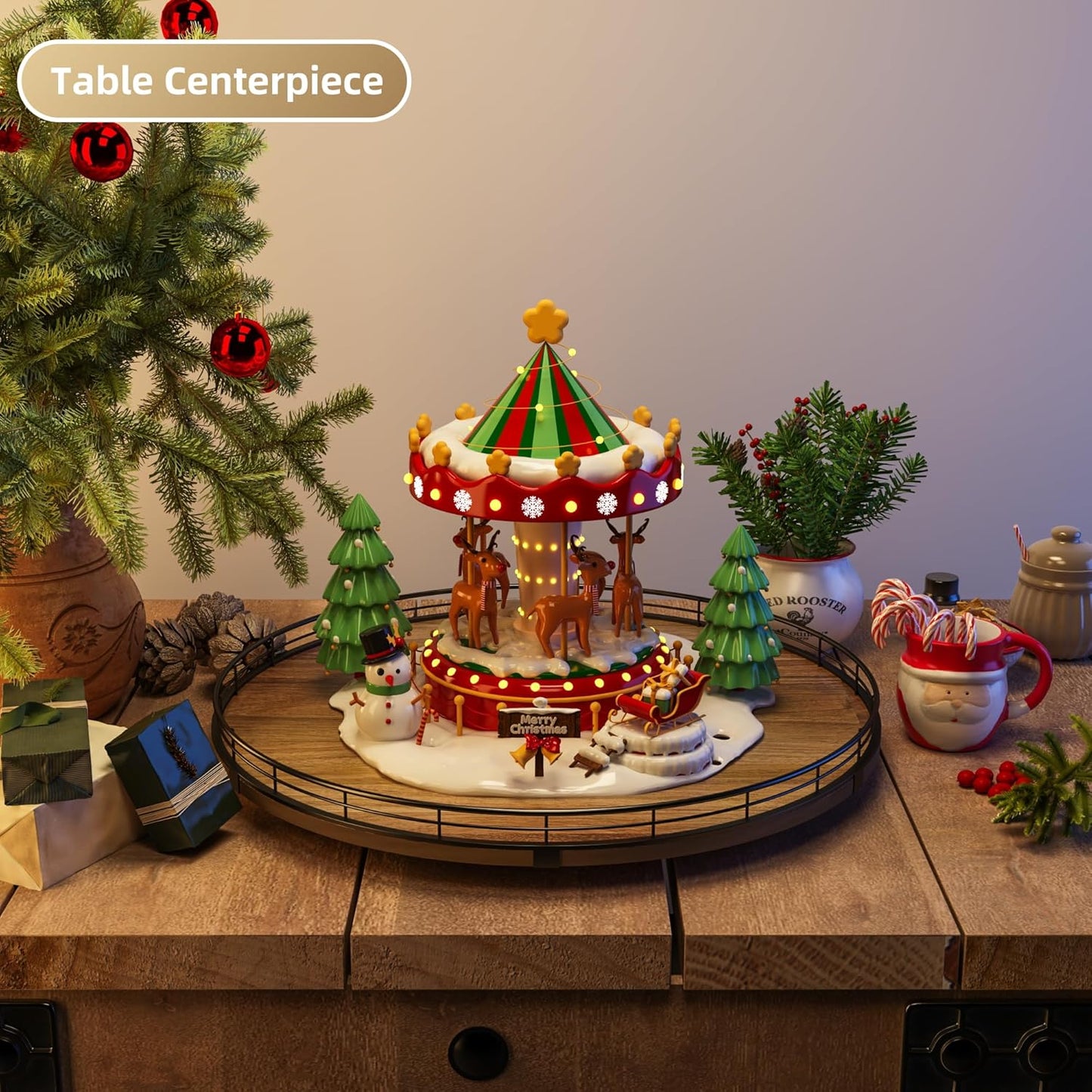 Acacia Wood 18" Lazy Susan Turntable Organizer for Table Top, Farmhouse Large Round Lazy Susan for Cabinet Kitchen Centerpieces Dining Table, for Condiments Charcuterie, Bathroom Vanity Tray Decor