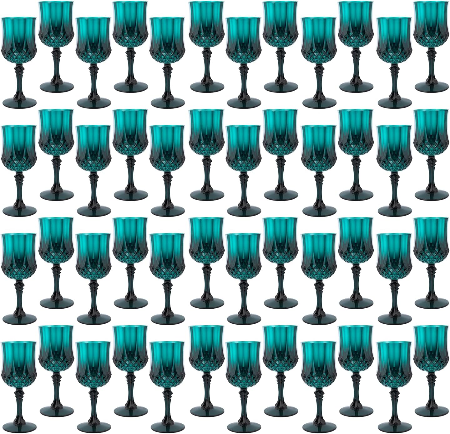 Plastic Wine Glasses，Plastic Goblets Vintage Style Cordial Drinking Glasses for Wedding Reception, Grand Event Party Supplies (48, Green)