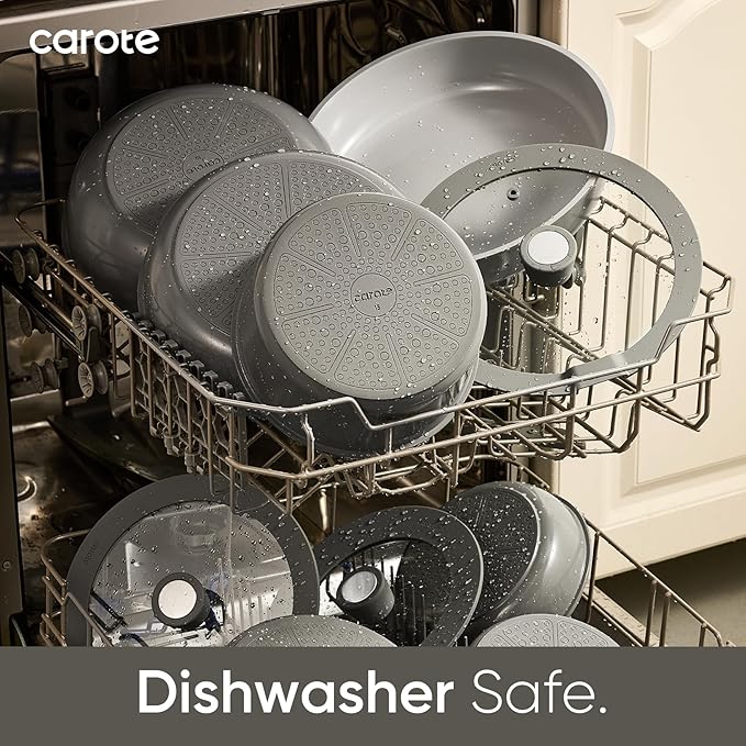 CAROTE 27pcs Ceramic Cookware Set Nonstick, Pots and Pans Set Non stick, Non Toxic Cookware, Dishwasher/Oven Safe, RV/Camping Cookware Set, Pan and Pot with Kitchen Utensils, Dark Gray