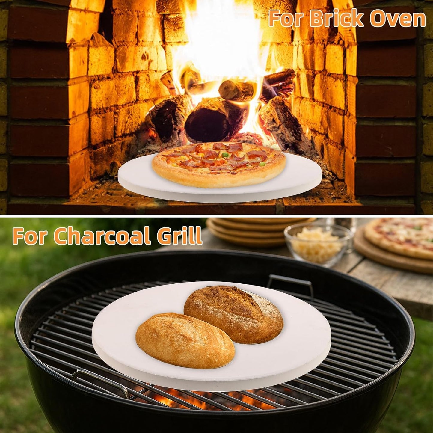 16 inch Round Cordierite Pizza Stone for Oven, Grill & BBQ – Bake Crispy Pizza, Bread & Pies, Ideal for Backyard Pizza Parties, Includes Scra