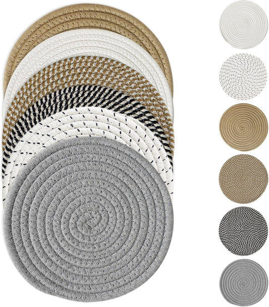 RIOOP Trivets for Hot Dishes Pots and Pans, 8 Inches Heat Resistant Large Coaster for Kitchen, Anti Stain Hot Pads Plate Mats for Countertops Table Kitchen Essentials Farmhouse Halloween Decor, 6 Pcs